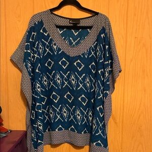 Lane Bryant Blue and White Geometric Blouse